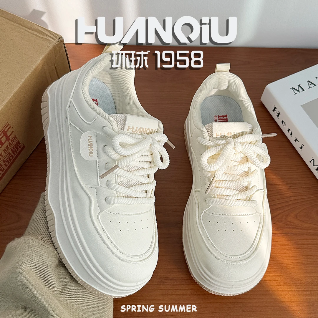 环球小白鞋运动厚底休闲增高2025春季小白鞋爆款软底百搭新款板鞋