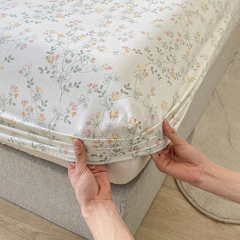 下架花型全棉夹棉床笠雪梨绿隐藏全棉床笠薄垫子防滑床罩纯棉床笠