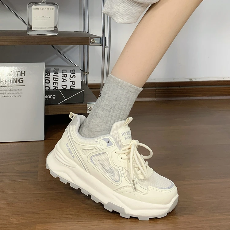 人本女鞋厚底运动鞋2025新款小众原创休闲老爹鞋百搭新款ins潮鞋