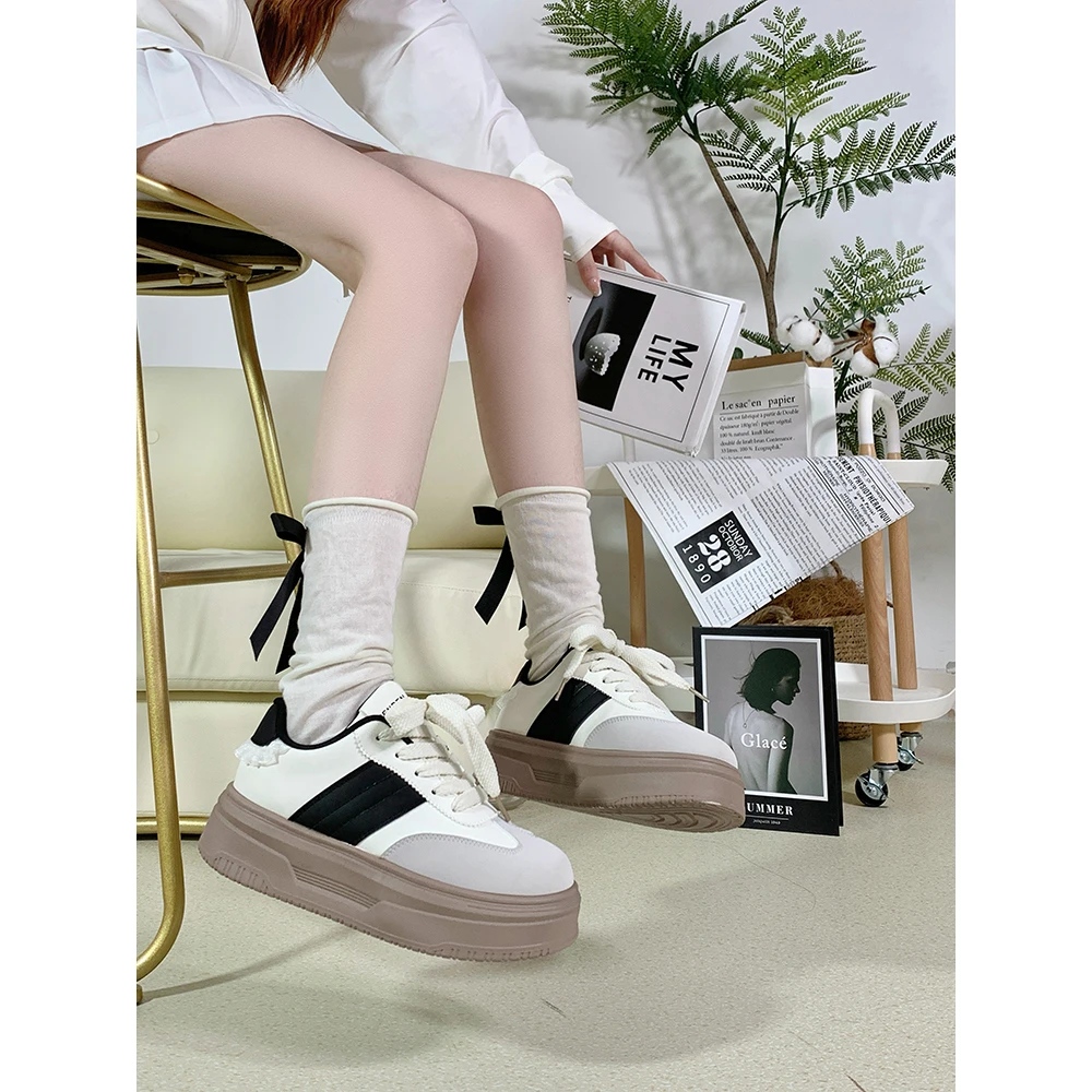 清货」人本复古德训鞋女2024新款爆款厚底百搭鞋子ins潮韩版小白鞋