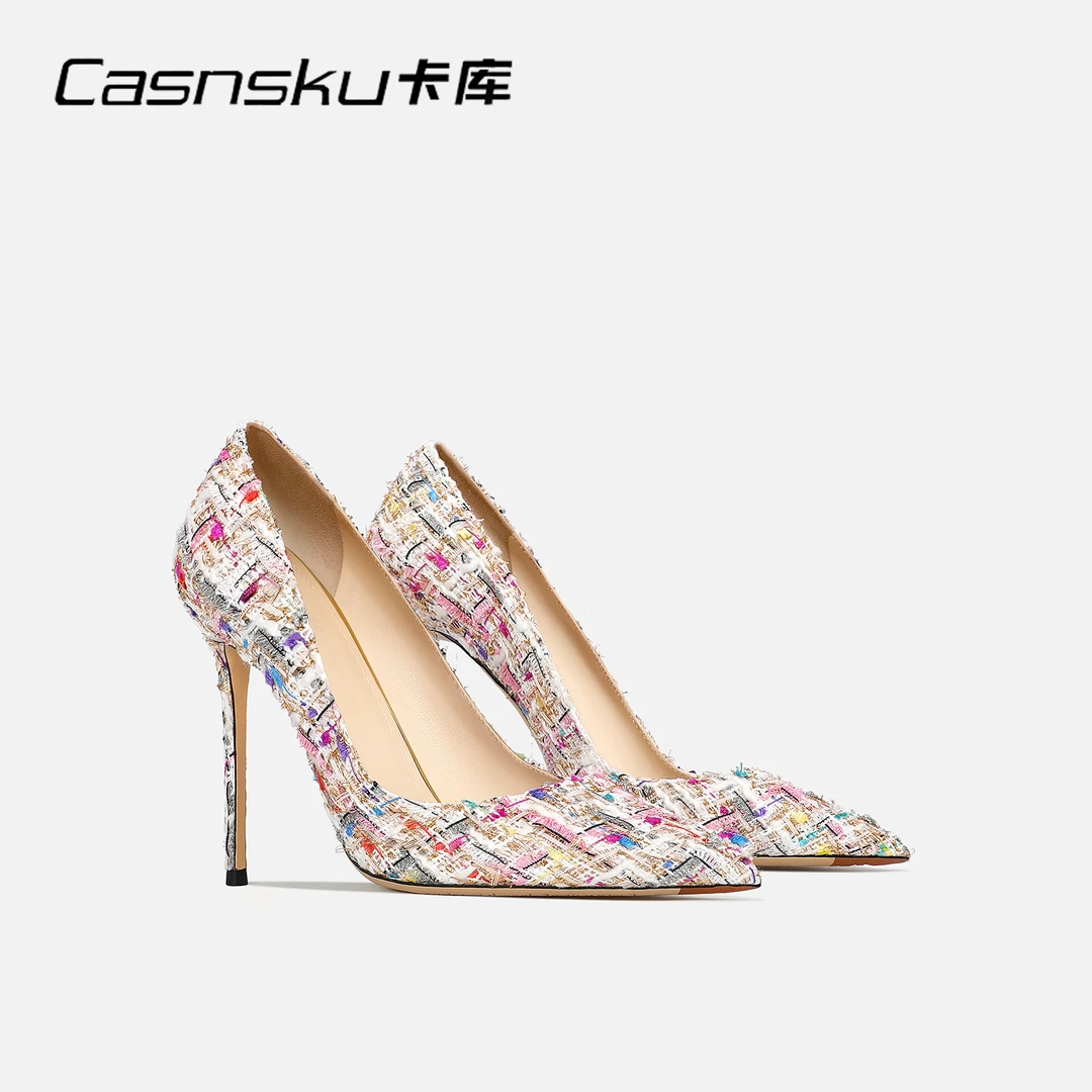 CASNSKU卡库 小香风编织单鞋高跟鞋女一脚蹬复古优雅百搭法式性感