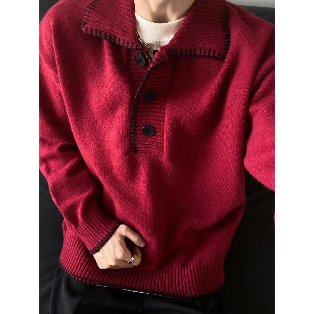 UNLG复古polo领毛衣男秋冬季设计感小众休闲简约气质高级感针织衫