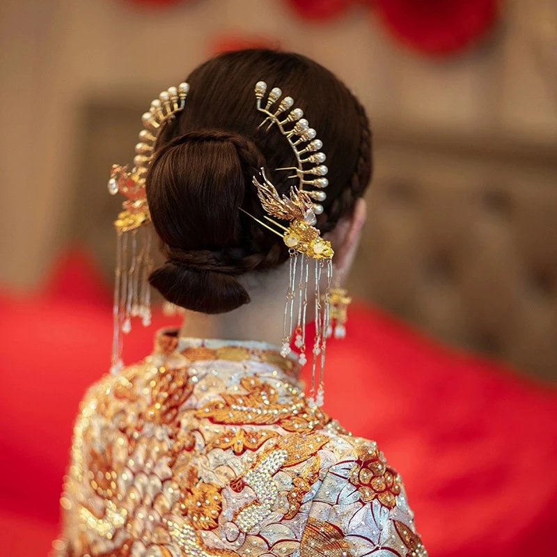 合金婚庆饰品 新娘发饰侧边夹法式复古油画风新中式秀禾头饰优雅