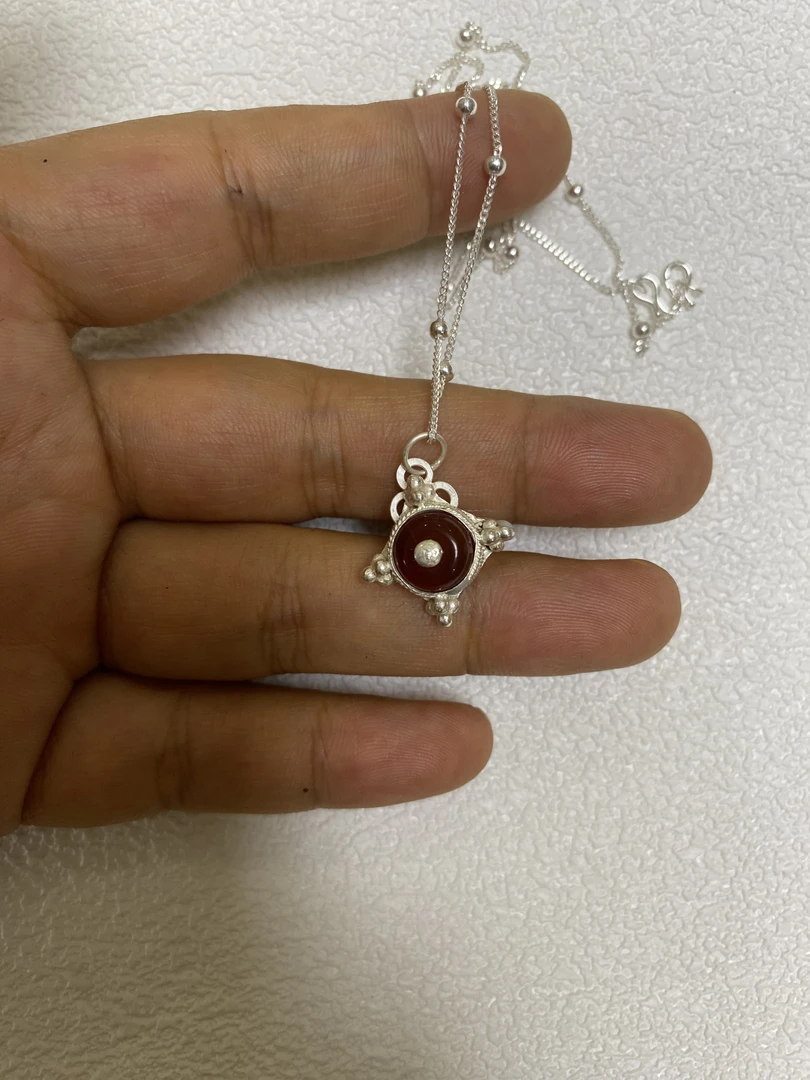 坠链均足银硅胶 深红色珠手工制作990足银小众设计项链