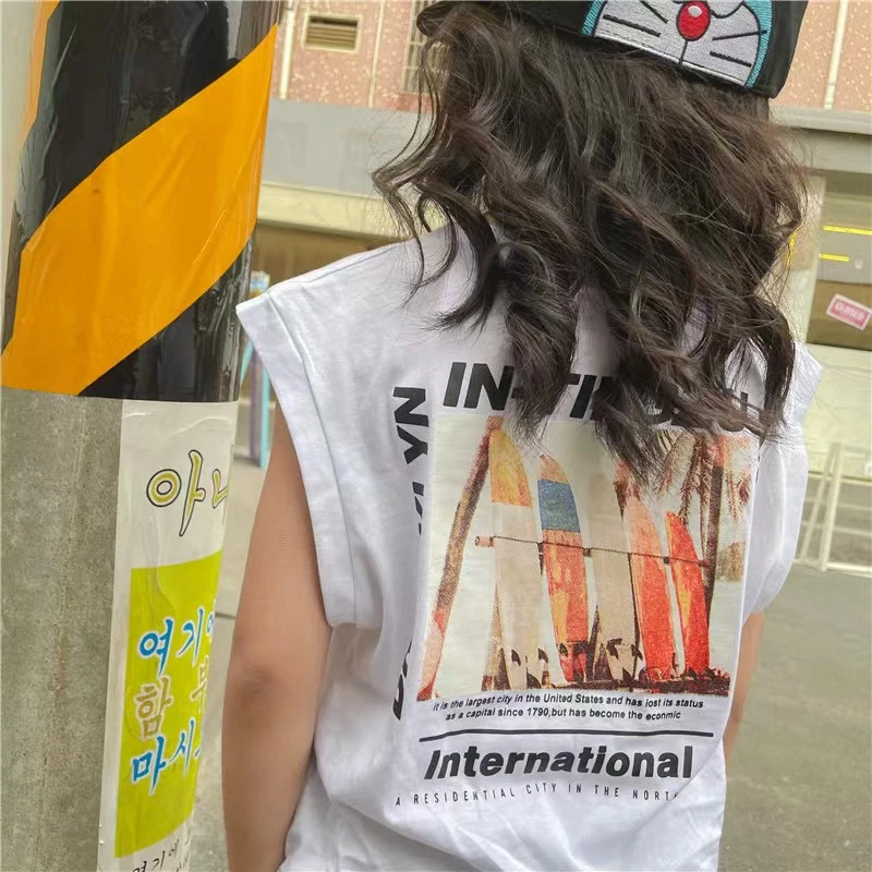白中大童女童T恤2025年夏季新款时尚百搭韩版印花无袖背心