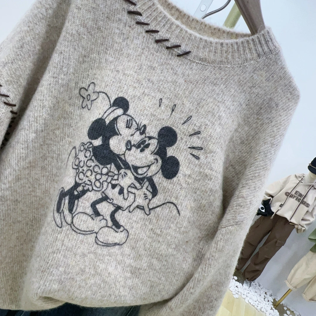 中大童女童毛衣2024年秋季圆领米奇羊毛毛衣搭韩版显瘦套头毛衣