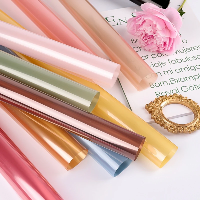 OPP果冻膜片装/彩色透明防水鲜花花艺包装纸片装玻璃纸花束材料