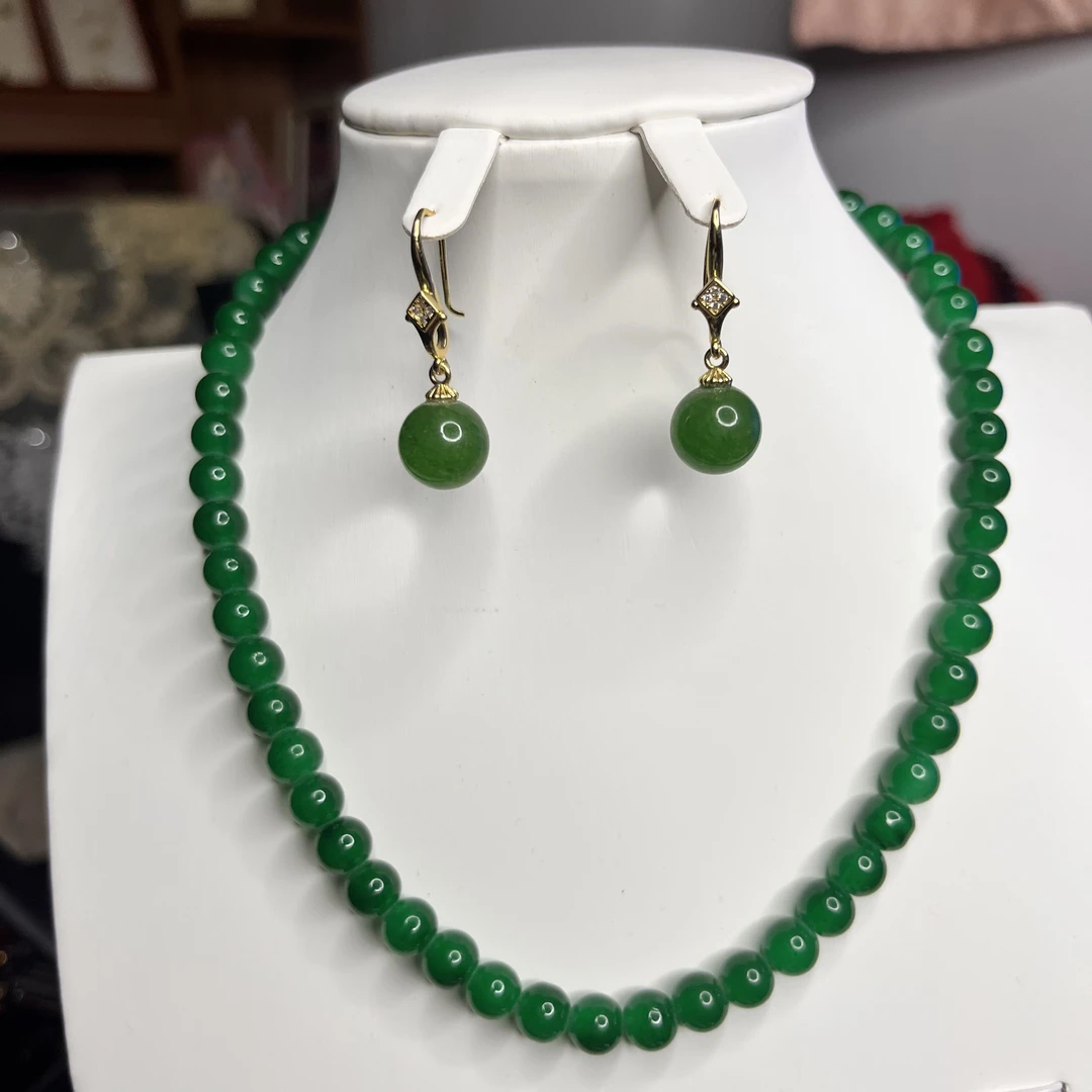 足银玻璃耳饰 碧圆珠耳坠银镶嵌优雅设计 يېشىل مارجان