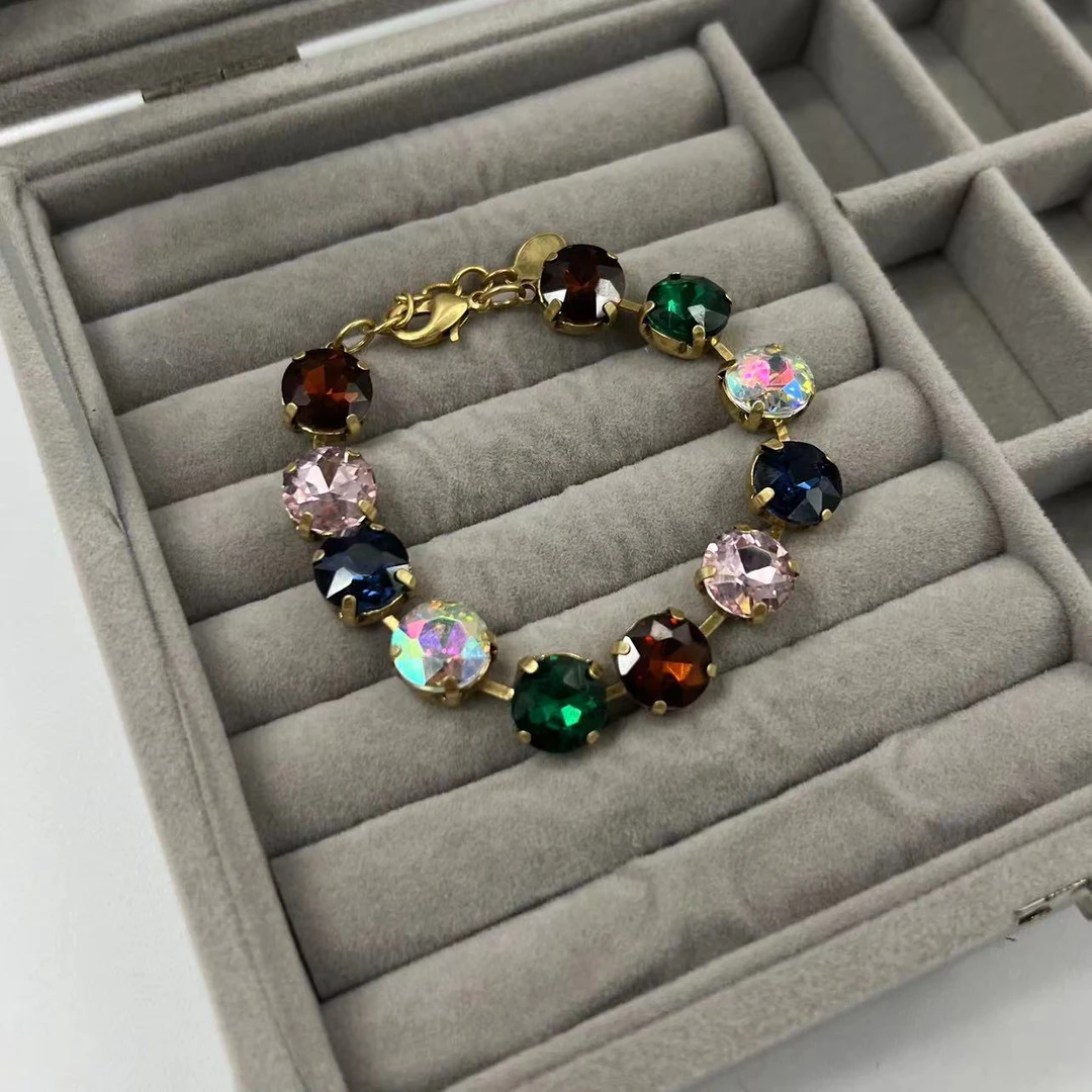 铜合金仿水晶手链 父亲节高考毕业季手工气质轻奢时尚彩色紫色