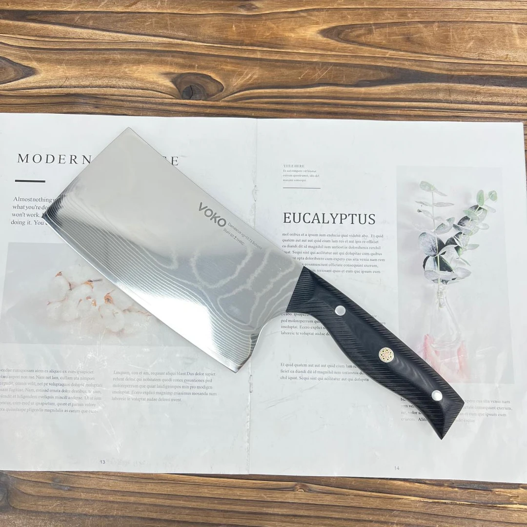 DM445 VOKO大马士革菜刀家用斩切刀重约630g