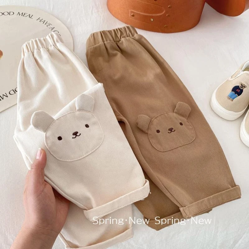 儿童小熊休闲裤春装新款洋气男童立体可爱长裤女宝宝超萌裤子