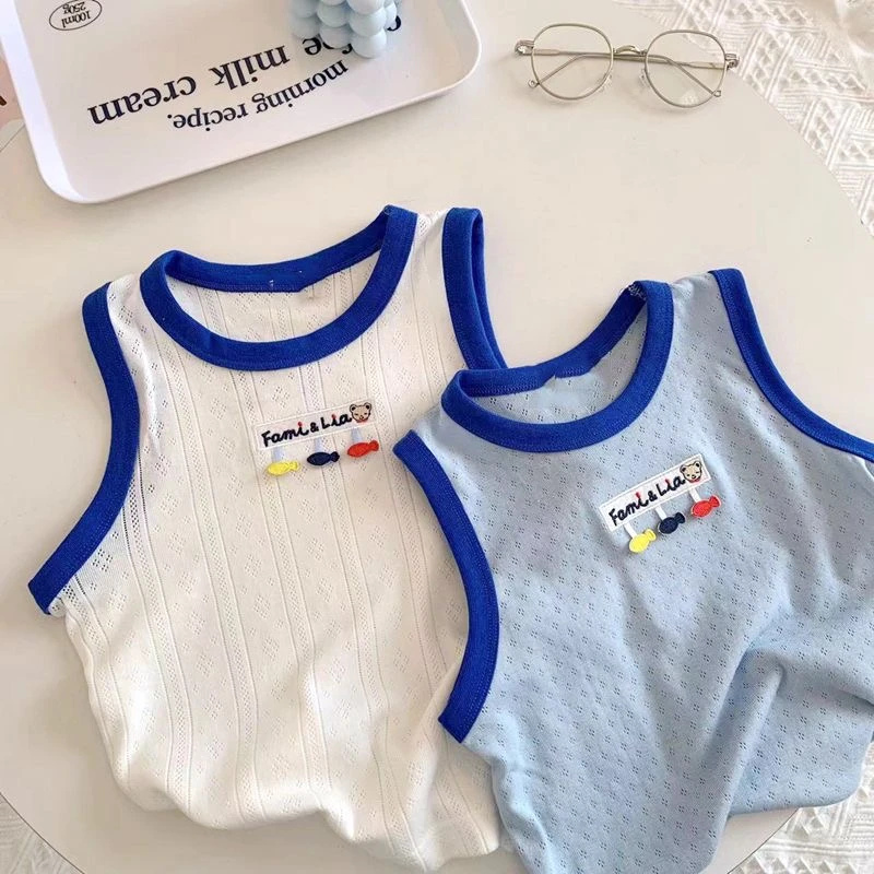 男童背心日系新款儿童网眼透气柔软无袖上衣宝宝薄款童装潮