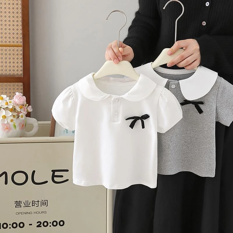 女宝宝学院风短袖T恤洋气夏季新款女童Polo衫小婴儿白色上衣