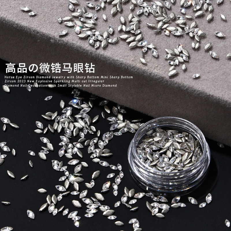 50颗美甲平底马眼锆石饰品网红超闪迷你镀底微锆麦穗指甲异形钻小