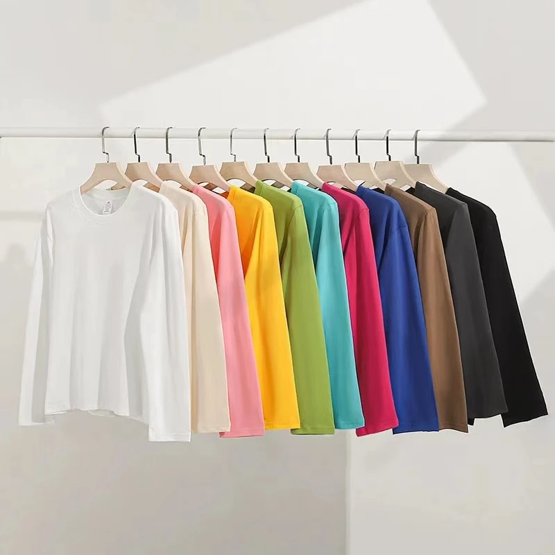 230g纯棉正肩t恤男女情侣款长袖白色内搭宽松新款秋冬白色t恤女