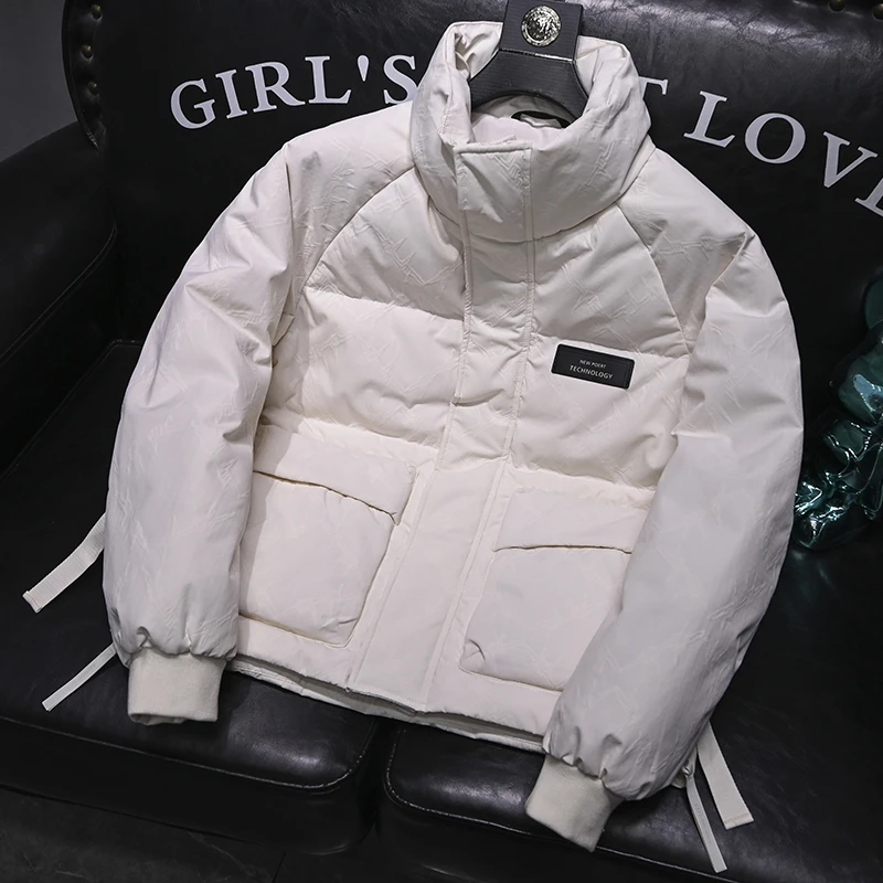 潮牌立领加厚羽绒服男冬季保暖御寒面包服防风白鸭绒落肩宽松外套