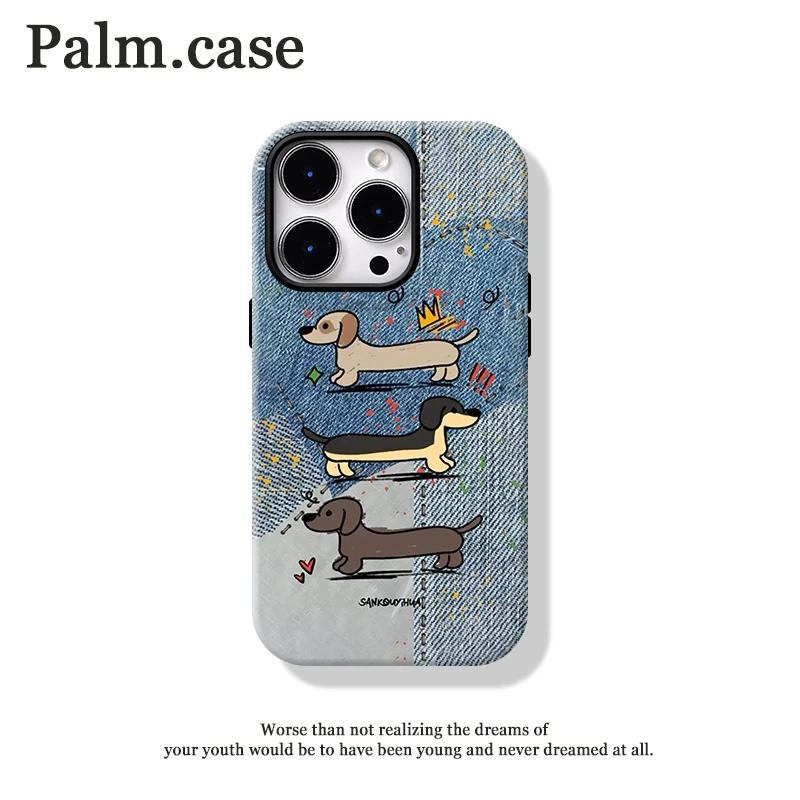 菲林二合一适用苹果16pro手机壳华为/oppo/vivo/小米卡通腊肠狗狗