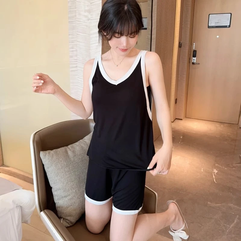 带胸垫睡衣女士夏季气质百搭宽松加大码2024年背心短裤家居服套装