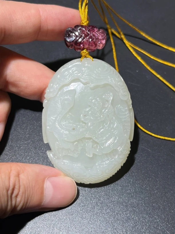 和田白玉童子驯龙