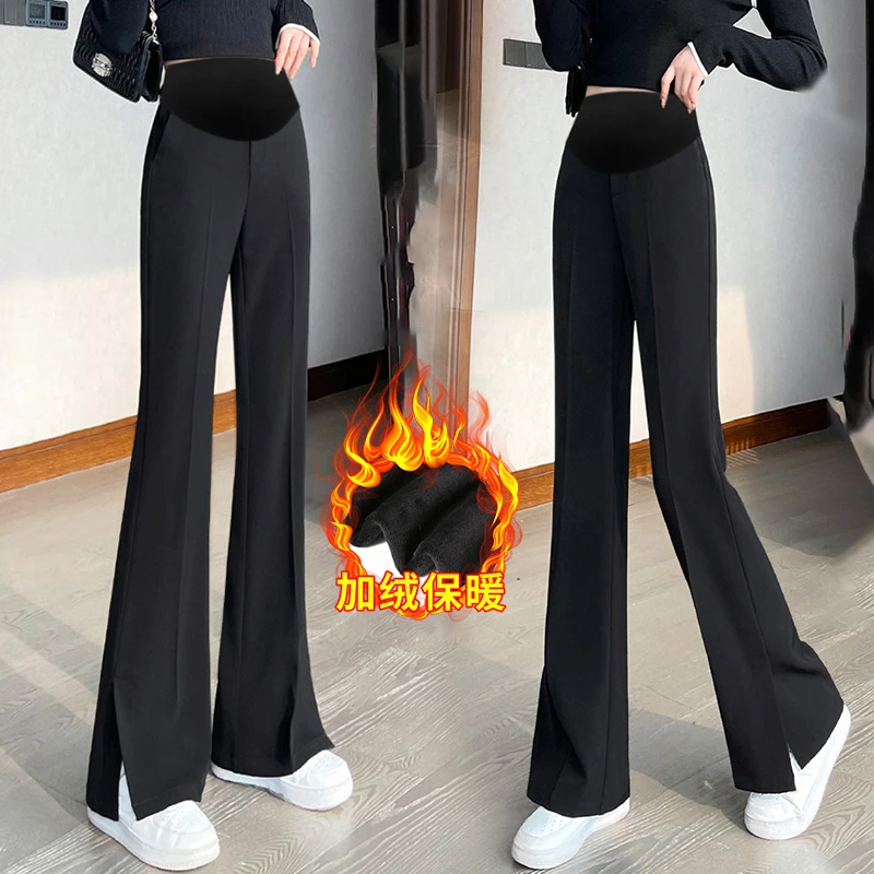 孕妇裤子秋冬款外穿开叉西装裤阔腿裤春秋季2025新款直筒休闲裤女