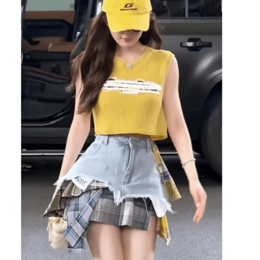 米欧家大码女装夏季美式格子牛仔短裤辣妹