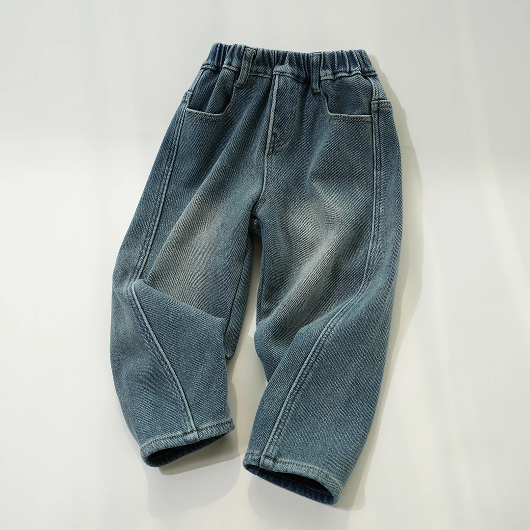 软牛仔 儿童一体绒牛仔裤 男女童保暖加绒裤 中大童 秋冬款 85614