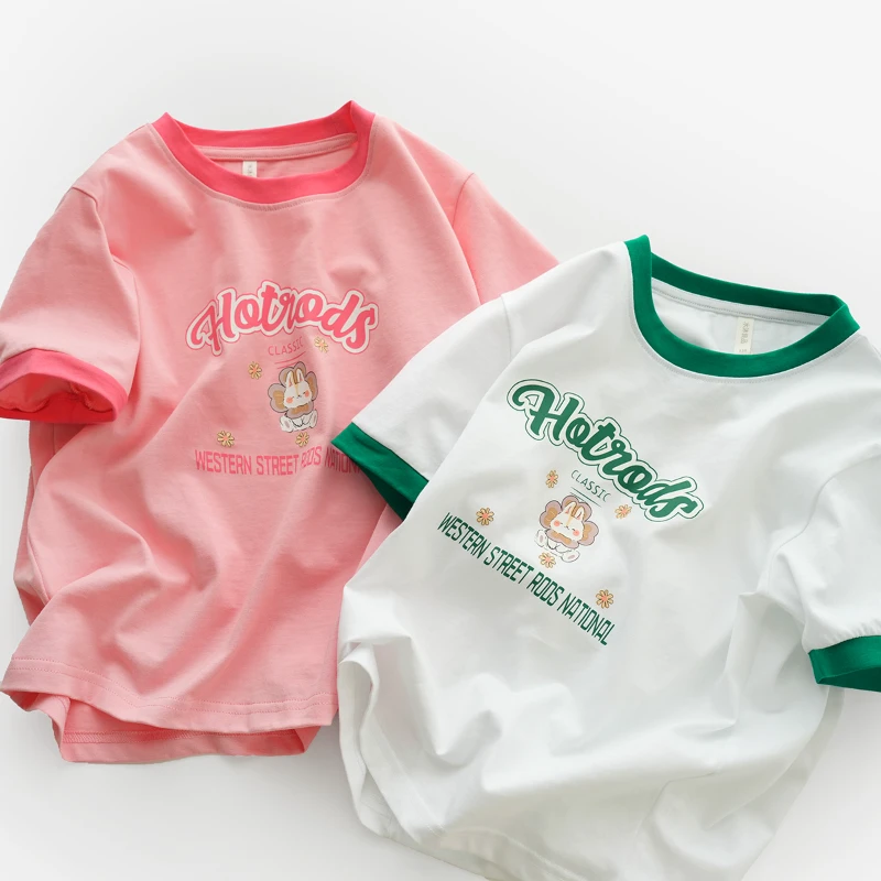 卡通T 儿童纯棉拼色T恤 男童女童薄款圆领短袖上衣 中大童 84558