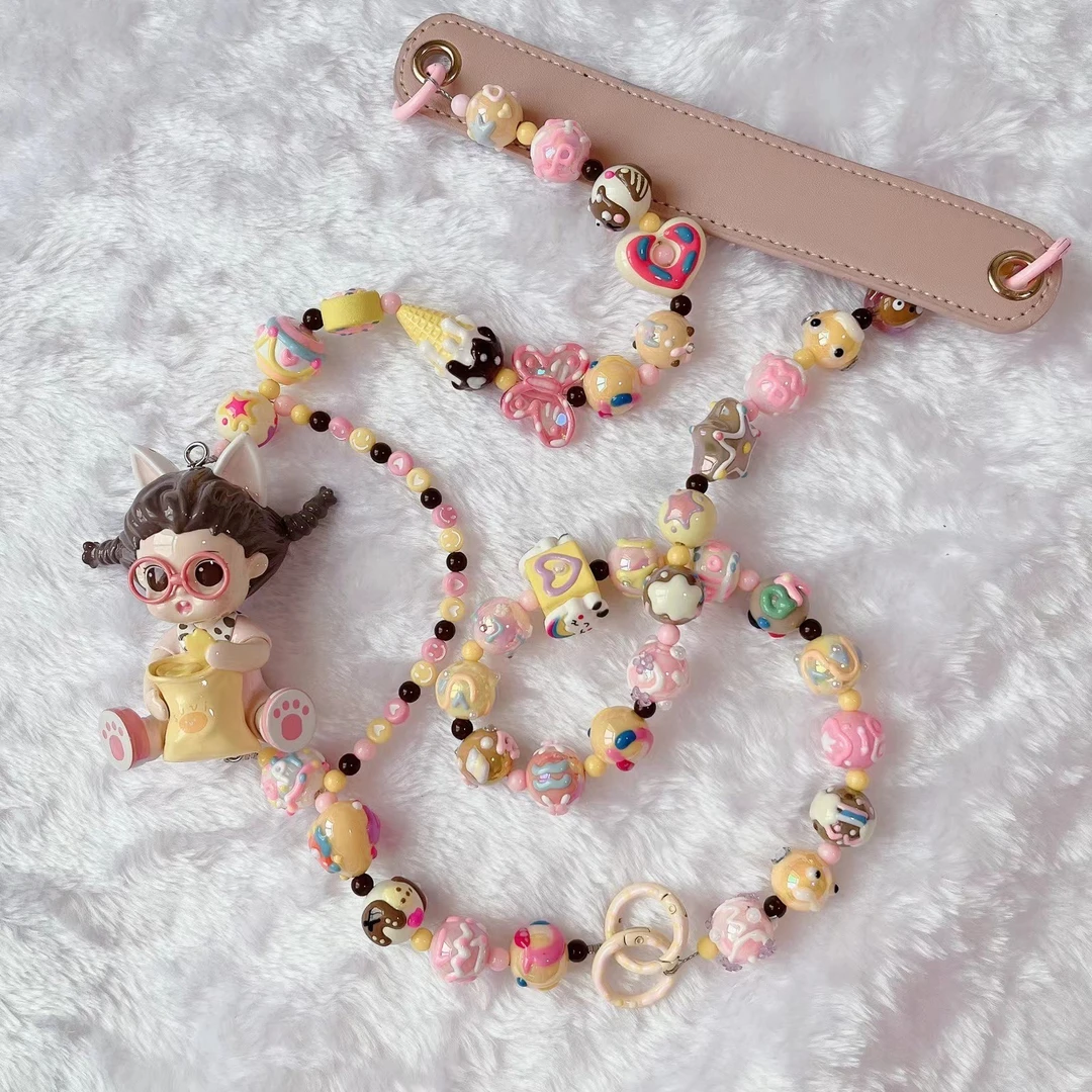 时尚新款diy可爱女孩长链斜挎链手机挂链挂件饰品带娃卡通挂链