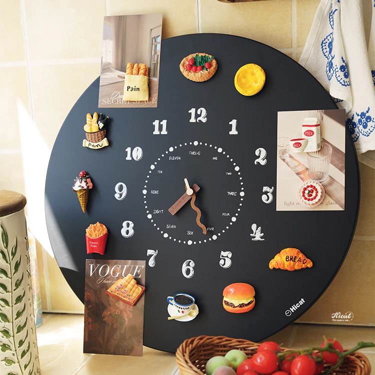 复古DIY黑板静音磁吸冰箱贴挂钟高级感艺术挂墙钟表客厅装饰时钟
