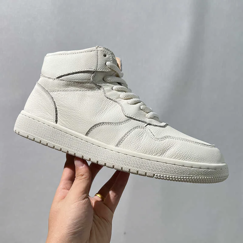 头层牛皮小白鞋真皮空军一号男鞋百搭潮流高帮鞋运动休闲板鞋男潮