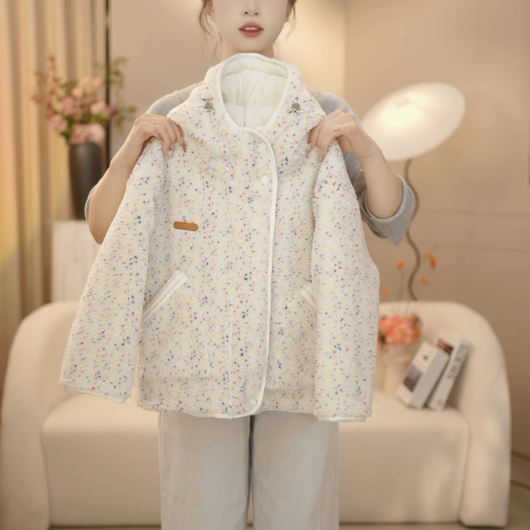 2024秋冬韩版百搭连帽加棉加厚毛绒外套--Y3365
