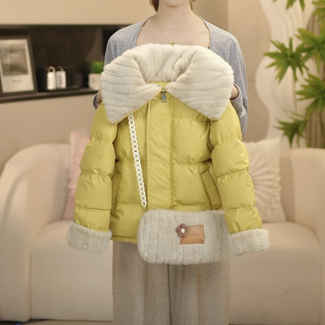 boboe/波波鹅2024冬装女童韩版时尚大翻领加棉加厚外套--Y3860