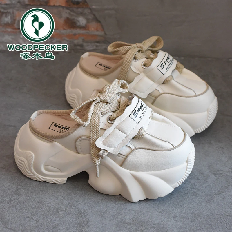 啄木鸟韩版网红包头半拖鞋女外穿2025年厚底懒人无后跟沙滩老爹鞋