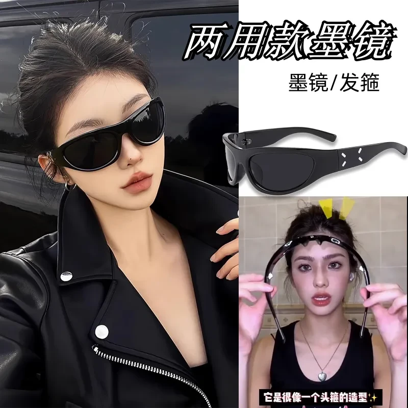 高级感墨镜女时髦辣妹风2024年新款窄框骑行眼镜开车太阳镜凹造型