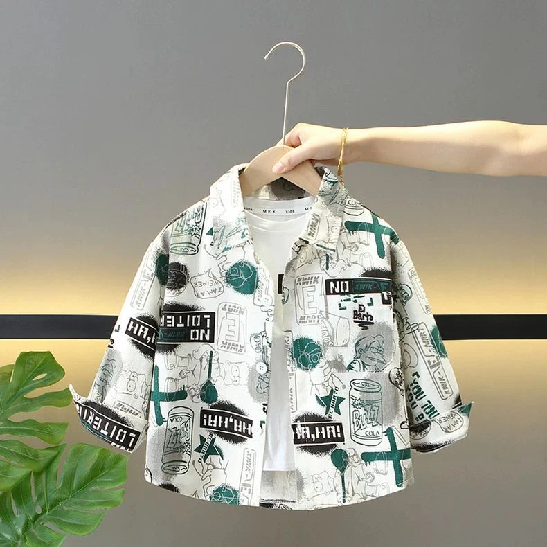 男童衬衫长袖春装2025新款洋气宝宝衬衣春秋款儿童外套男孩上衣潮