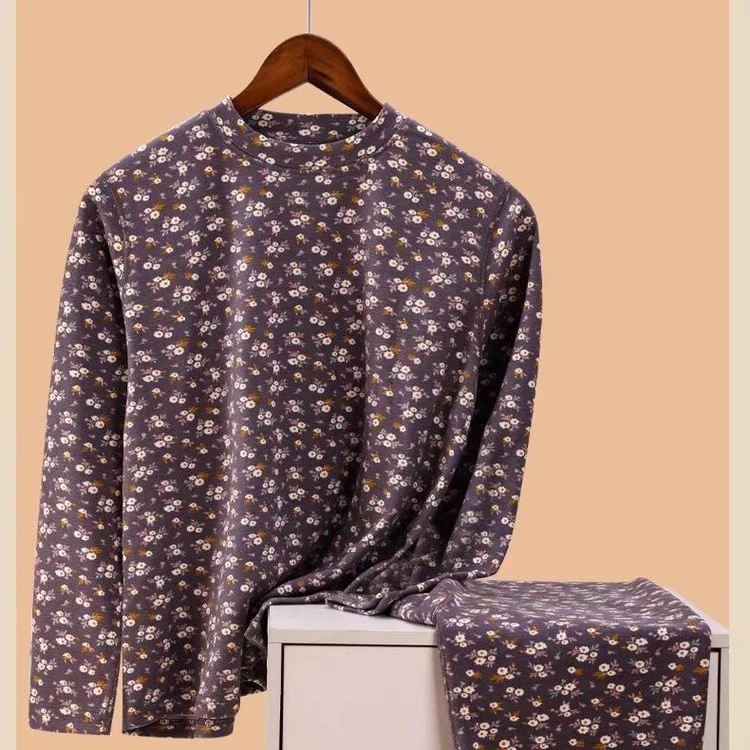 秋冬碎花舒心绒妈妈磨毛厚秋衣秋裤中老年女士宽松保暖衣加大码70