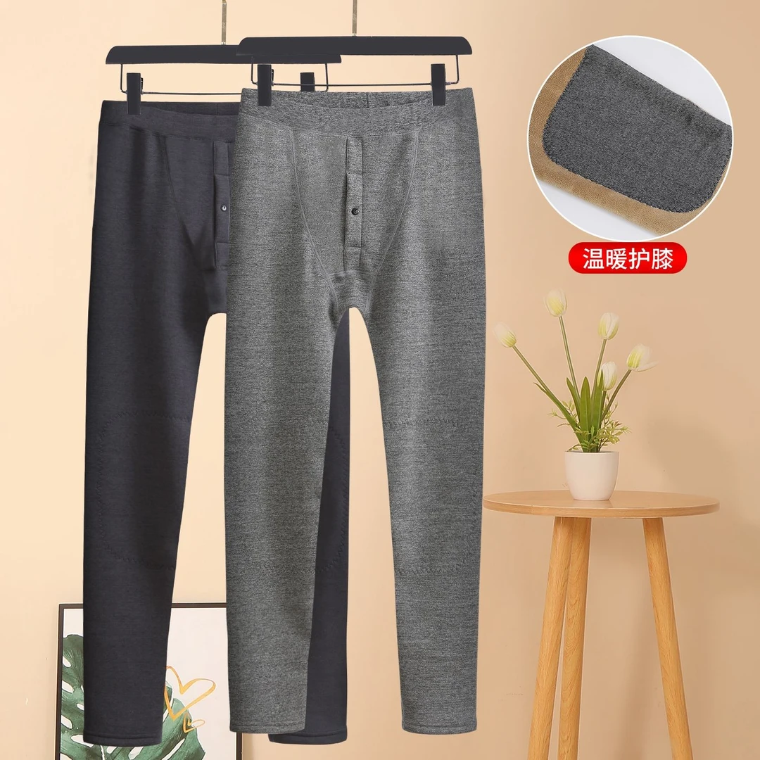 秋冬450克羊毛护膝加绒加厚高腰保暖裤大码修身线裤男女内穿棉裤