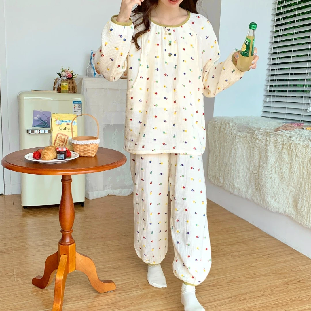 温柔婴儿棉纱清新孕妇哺乳睡衣产前后纯棉月子服套装透气家居服