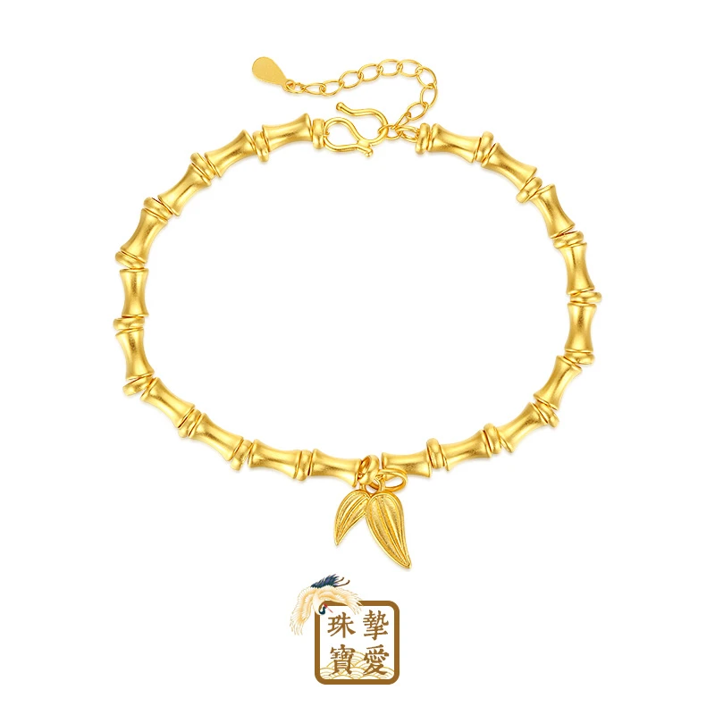 足银手链 竹节竹叶手链ins小众女包金节节手串传承雅致手饰年轻款