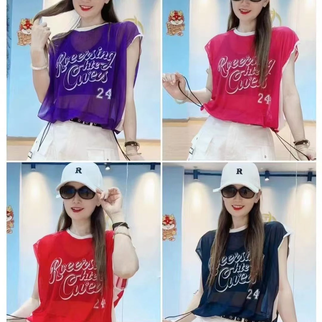XD新品6613款网纱无袖T恤显瘦时尚休闲百搭夏季宽松圆领ins潮流