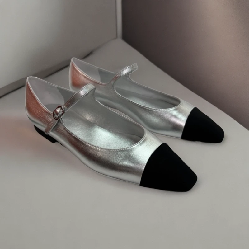 小香风玛丽珍一字带单鞋女鞋方头浅口平底鞋百搭低跟