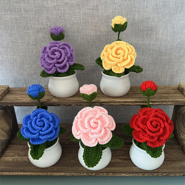DIY毛线钩针手工编织拉菲玫瑰花迷你款（材料包）送教程包教会