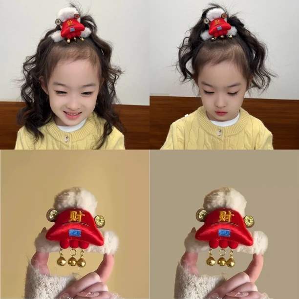 秋冬恭喜发财毛绒抓夹女新年红色后脑勺盘发鲨鱼夹子过年发夹头饰