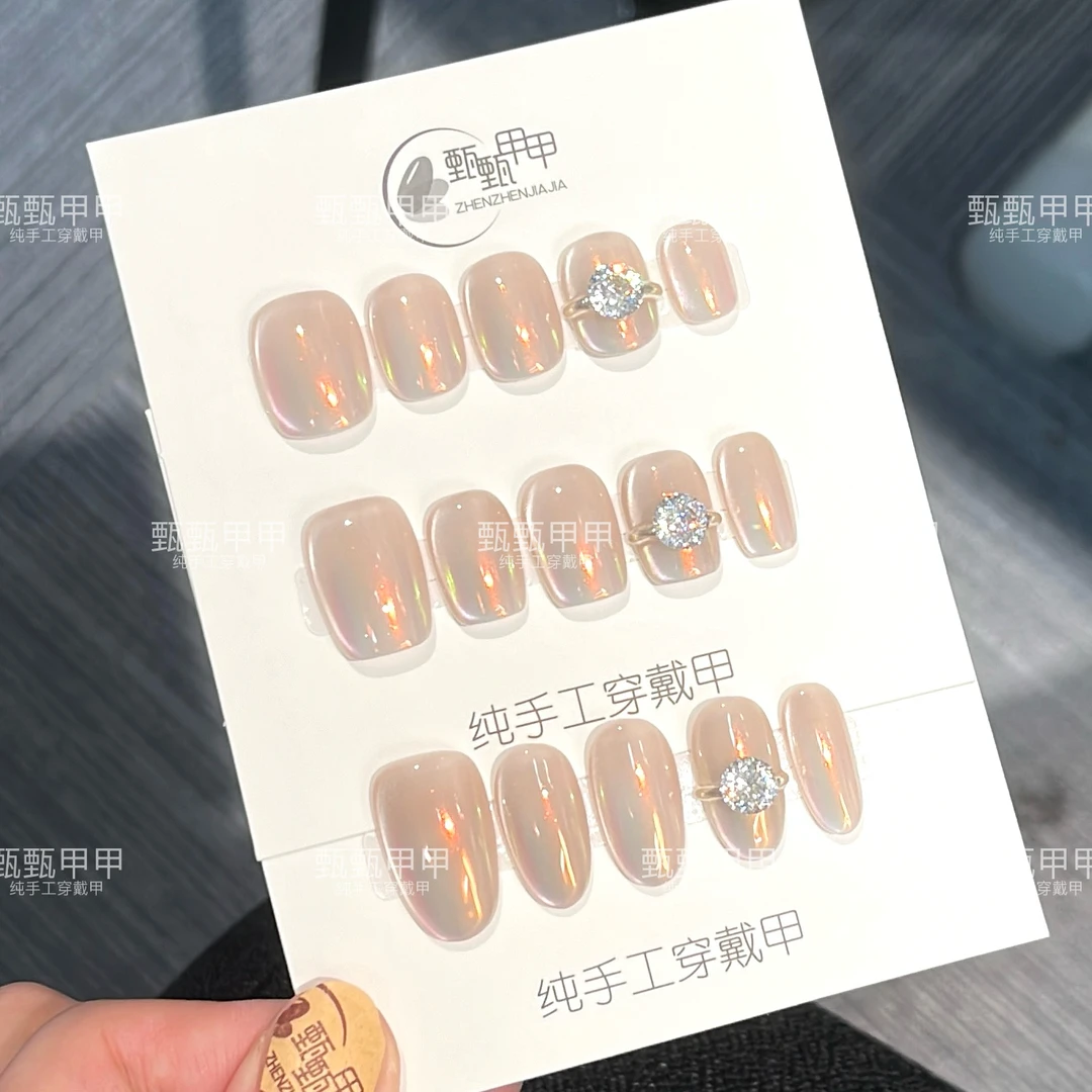 【初见】纯手工穿戴甲秋冬仙女必备显白短款短美甲片指甲贴片