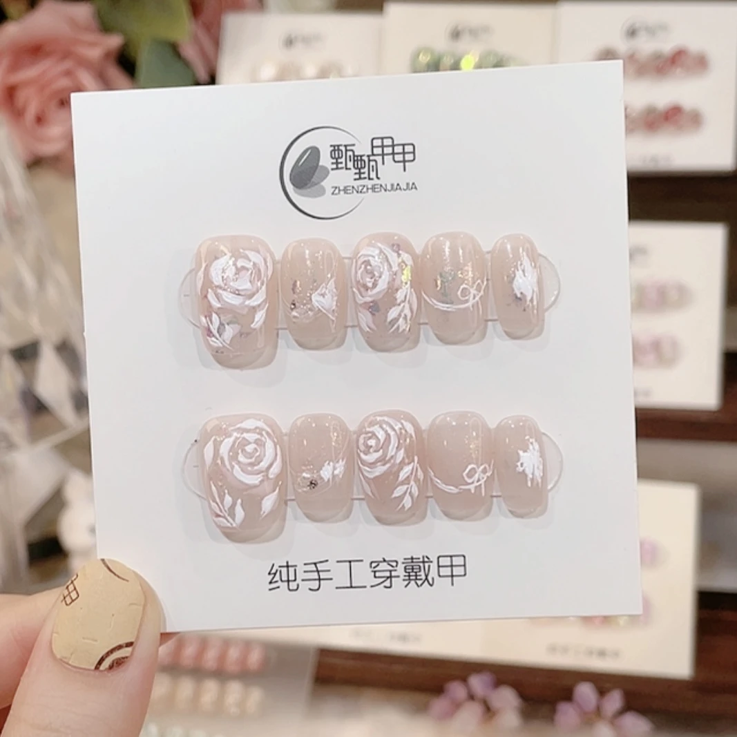 【白玫瑰】纯手工穿戴甲夏季仙女必备显白美甲片指甲贴片