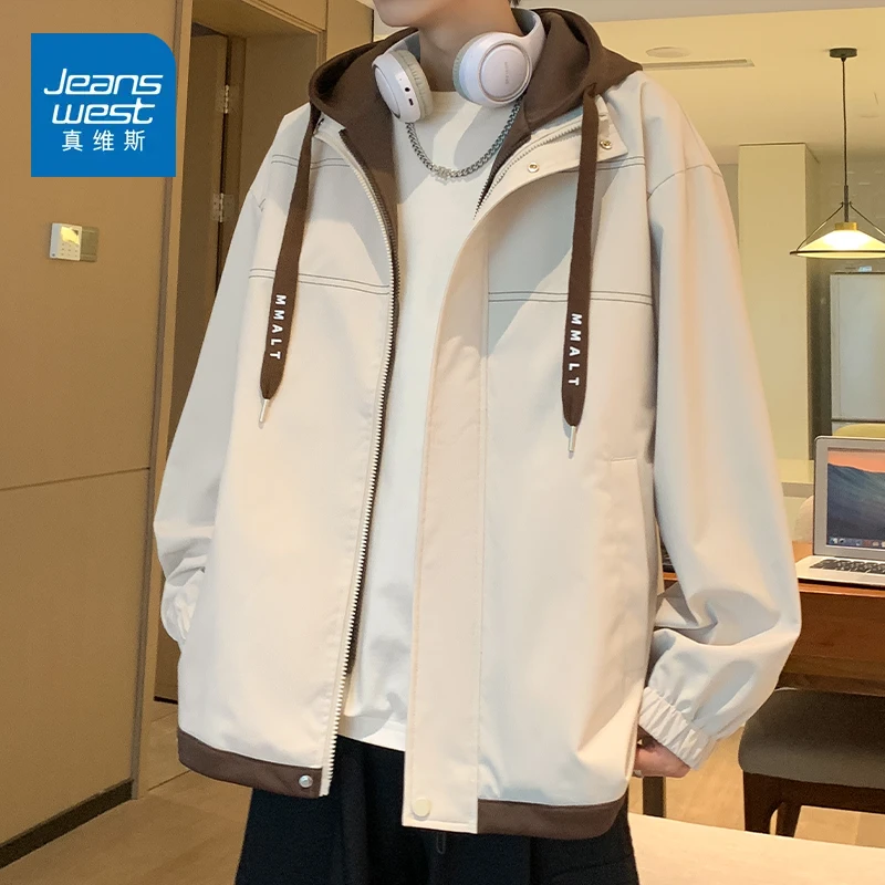 真维斯假两件外套男士2024冬季潮流夹克痞帅休闲百搭户外工装外套