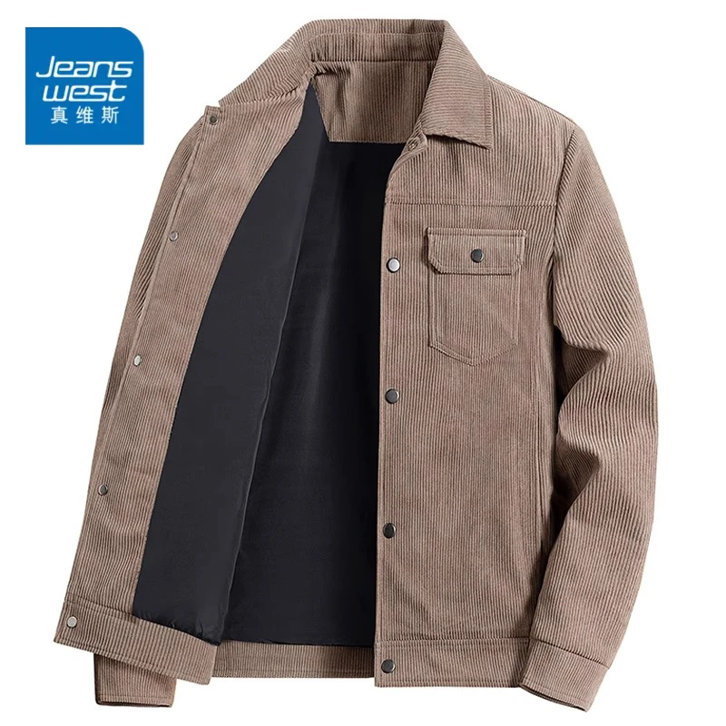 真维斯2025秋冬新款潮流工装夹克翻领休闲百搭上衣灯芯绒外套男装