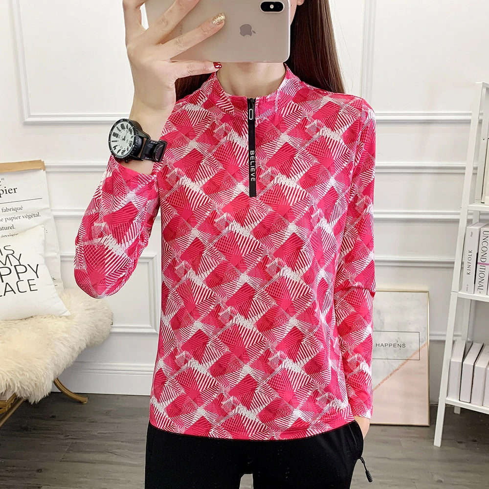 户外冰丝防晒速干衣女长袖T恤弹力轻薄透气运动休闲跑步快干衣女