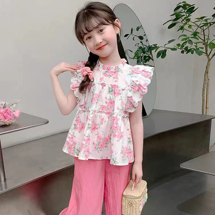 女童套装儿童碎花公主洋气夏季小童女宝韩版网红时尚小女孩时髦