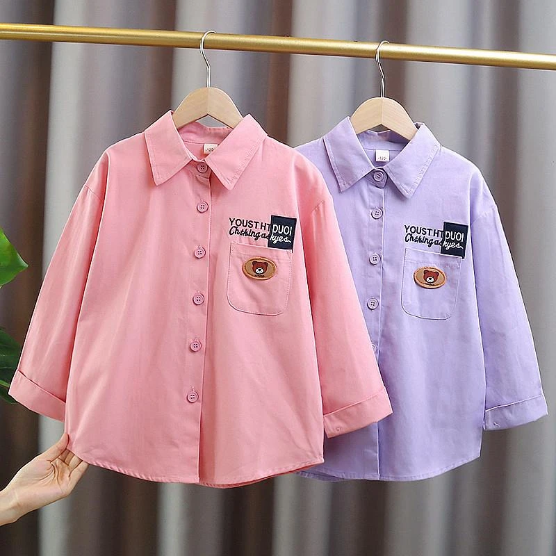 女童衬衫卡通春秋棉布网红洋气中大童小女孩韩版宝宝时尚休闲时髦